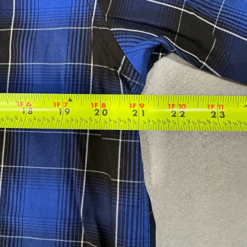 Dixxon The Cape Shirt Mens M Blue Black Plaid Bamboo Blend SS Button Up
